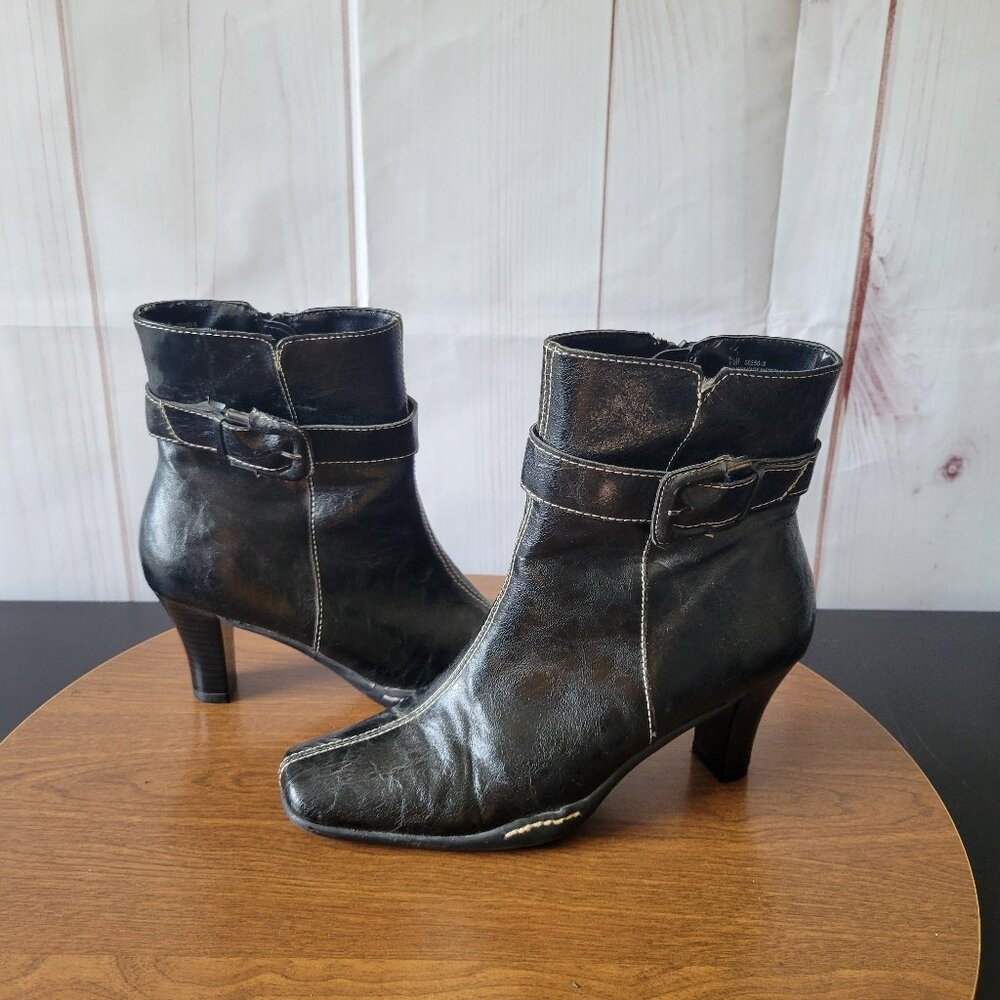 Women’s Aerosoles Ankle Boots w/ Heel, Sz 7.5M, Black Booties, Inside Zipper EUC